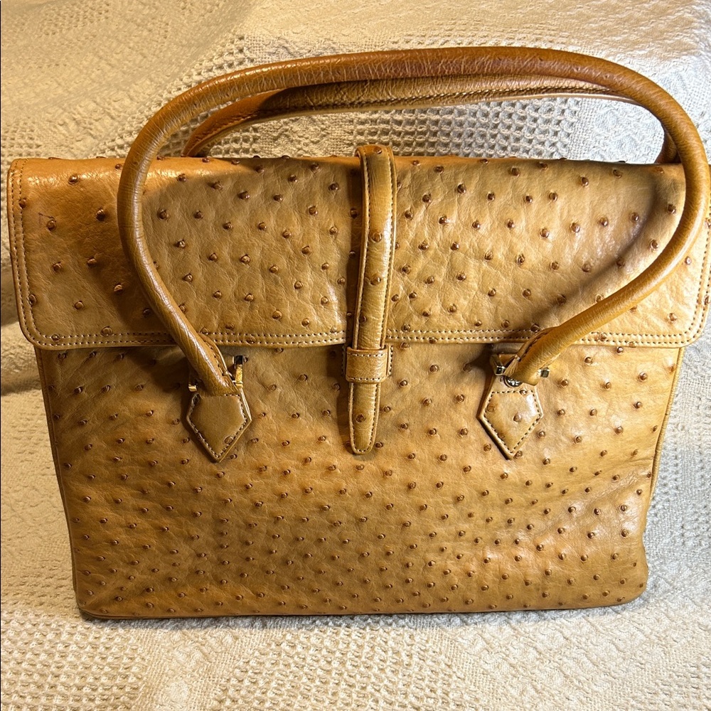 Brooks Brothers Tan Genuine Ostrich Leather Satchel